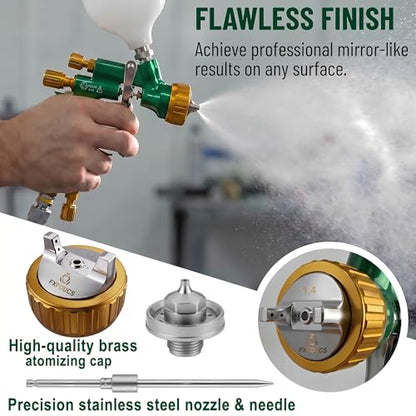 HVLP Air Spray Gun Kit 1.4mm, Professional Automotive Paint Sprayer - color: Green-golden, size: 1.4mm
