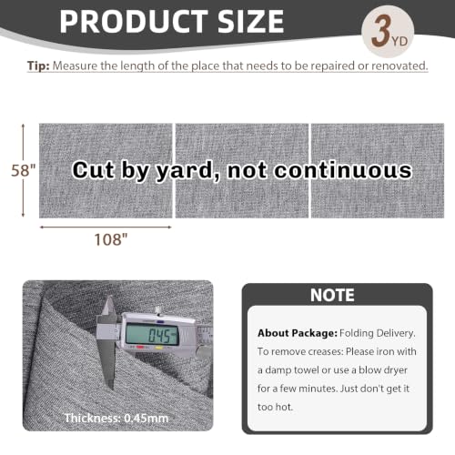 600D Outdoor Upholstery Fabric 58” W Waterproof Canvas Fabric by The Yard - color: Light Grey, size: 3 yard pre cut
