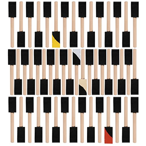 Mister Rui 50-Pack 1 Inch Sponge Paint Brushes with Wood Handles - color: Foam Brush Set | Pack of 50