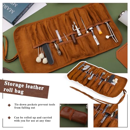 BUTUZE Leather Kit, Leather Tooling Kit for Beginners, Leathercraft Tools with Stamping Tools, Beveler, Groover, Stitching Punch Sewing Thread and Needles - Roll Bag and Manual