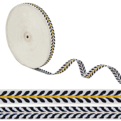 OLYCRAFT 20 Yards Jacquard Ribbon Trim 0.5 Inch Wide Leaf Pattern Jacquard Polyester Ribbons Black Leaf Jacquards Woven Embroidery Trim for DIY Sewing Craft Handmade Bag Belts Clothing Decoration - color: Black