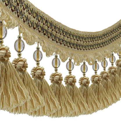 3yards Pom Pom Curtain Fringe Trim Beads Ball Tassel Trimming Sewing Ribbon Upholstery Fabric (Gold) - color: gold