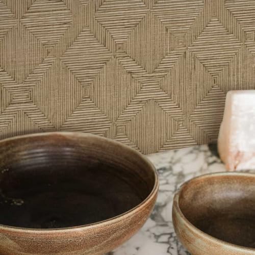 Tempaper x Jeremiah Brent Textured Hoffmann Faux Sisal Removable Peel and Stick Wallpaper, 20.5 in X 16.5 ft, Made in The USA - color: Tan