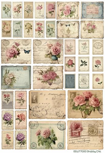 European Excellency Waterslide Decals for Crafts A4 | Wet Water Transfer Paper (Shabby Chic) - color: Shabby Chic