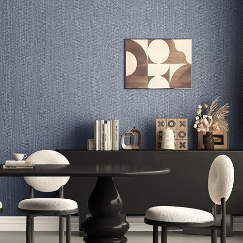 Haimin Fabric Wallpaper 24" x 393" Peel and Stick Textured Contact Paper - color: Blue