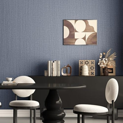 Haimin Fabric Wallpaper 24" x 393" Peel and Stick Textured Contact Paper - color: Blue