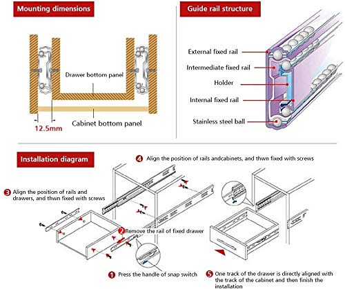 2 Sections Metal Drawer Slide Rail Tracks Ball Bearing Slides Side Mount Type (11 Inch, Black)
