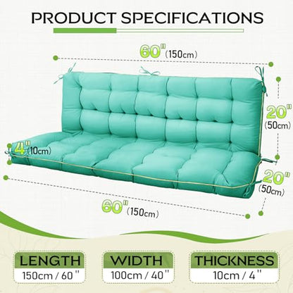 Oxford Fabric Swing Cushions with Backrest & Tie Straps for Patio Bench - color: Aqua Blue