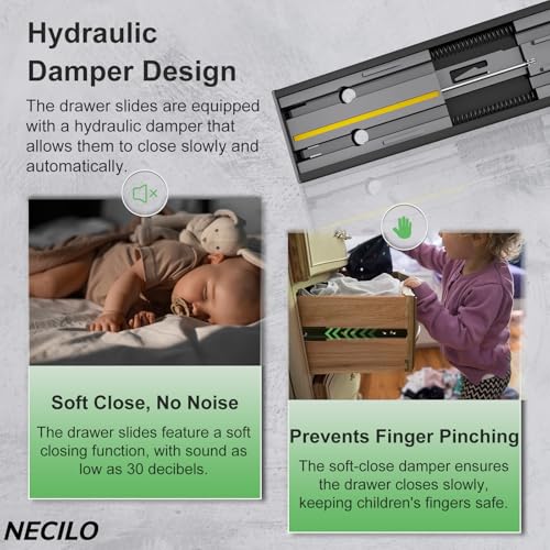 NECILO 20 Inch Soft Close Slides, 100lb Full Ext Ball Bearing, 1 Pair - size: 20 Inch