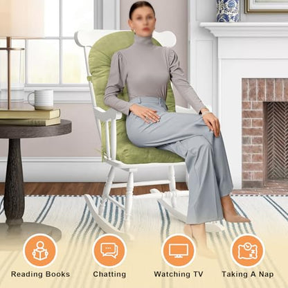 Rocking Chair Cushion - Chenille Fabric, High-Density Sponge, Durable Comfort Non-Slip Bottom Tufted Seat Pads with Ties, Chenille︱Grass Green, 44x19x4 inch - color: Grass Green