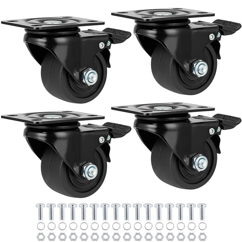 Finnhomy 2.5 Inch Caster Wheels Set of 4 Heavy Duty Low Profile Plate Swivel Casters with Brake Premium Nylon Wheels 3,300 Lbs Anti-wear Lockable Furniture Casters Sturdy for Toolbox Workbench Black - size: 2.5" (with Brake)