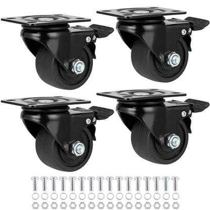 Finnhomy 2.5 Inch Caster Wheels Set of 4 Heavy Duty Low Profile Plate Swivel Casters with Brake Premium Nylon Wheels 3,300 Lbs Anti-wear Lockable Furniture Casters Sturdy for Toolbox Workbench Black - size: 2.5" (with Brake)