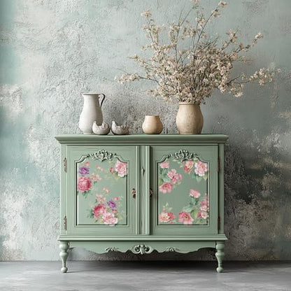 Floral Rub on Transfer for Furniture Wood Glass DIY - color: Sping Pink Peony