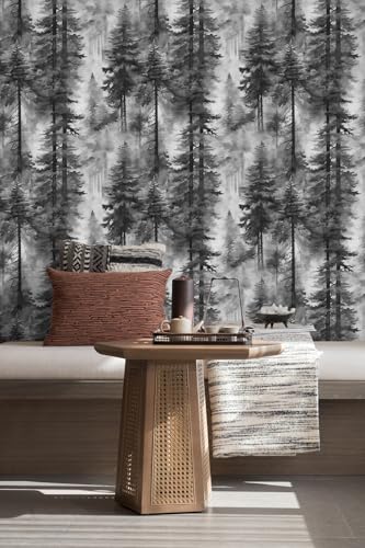 HAOKHOME Forest Wallpaper Peel and Stick Black White Mural 17.3in x 32.8ft - color: Grey/Black/White, size: 17.3in x 32.8ft