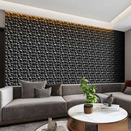 INMOZATA 3D Wall Panels, Diamond Textured PVC Accent Wall Panels - color: B_Black