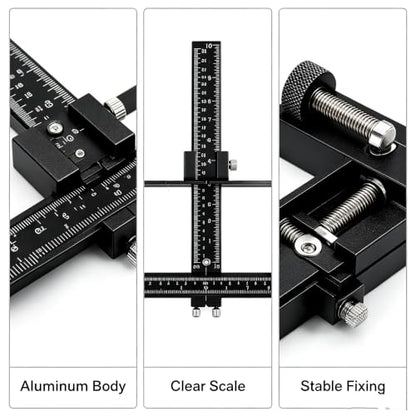 Cabinet Hardware Jig, Adjustable Drilling Guide, Drawer Handle Hole Drilling Template with Automatic Center Punch, Aluminum Alloy Drill Guide for Cabinet Pulls Knobs Woodworking
