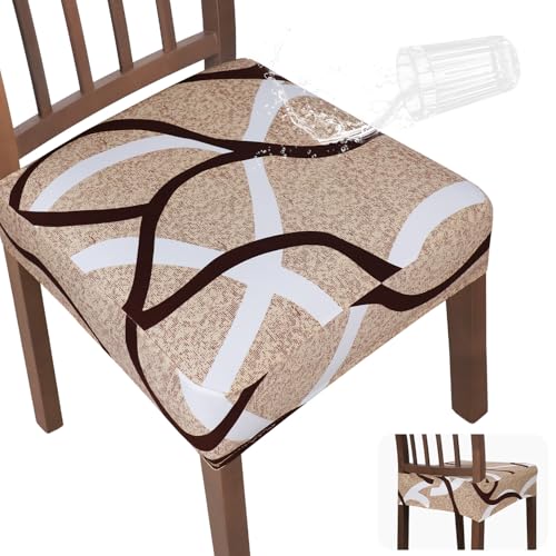 JQinHome Waterproof Dining Chair Seat Covers Set of 4 | Soft Removable Washable Chair Covers for Dining Room,Rear Gap Hook-and-Loop| Elastic Non-Slip, Full Rear Coverage | Beige Printed - color: Beige Printed, size: 4PC