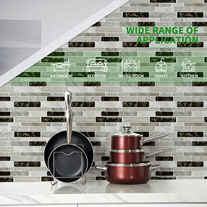 LONGKING Self-Adhesive Kitchen Backsplash, Marble Look Decorative Tiles (10 Tiles) (Light Brown) - color: Light Brown