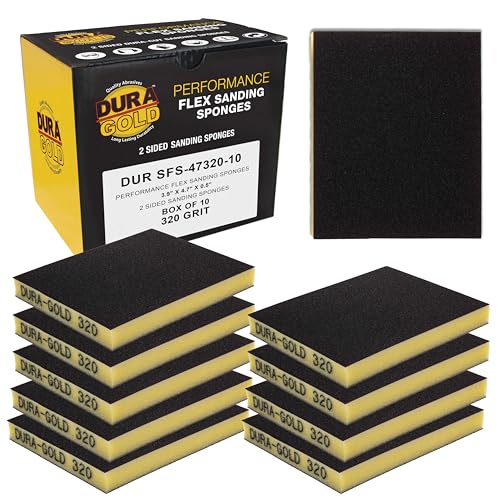 Dura-Gold Sanding Sponge for Wood, Metal, 320 Grit, 4.7" x 3.9", Box of 10 - style: 320 Grit