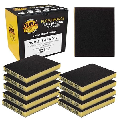 Dura-Gold Sanding Sponge for Wood, Metal, 320 Grit, 4.7" x 3.9", Box of 10 - style: 320 Grit