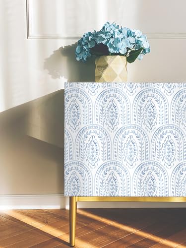 EeeComing Blue Peel and Stick Wallpaper Boho Wall Paper Peel and Stick Modern Contact Paper Self Adhesive Wallpaper for Bedroom and Bathroom Removable Cabinet Shelf Liner Vinyl 17.3”X118.1” - color: Blue, size: 17.3" x 118.1"