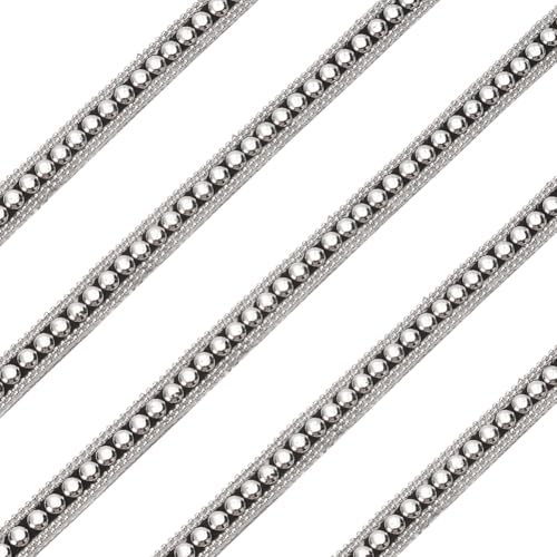 FINGERINSPIRE 2.5 Yards Hot Fix Nailhead Trim 3/8 inch Wide Dome Round Stud Iron-on Nailhead Ribbon with Black PU Leather Base Flat-Back Rivet Trim Ribbon for DIY Purse Clothing Shoes Decoration