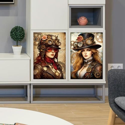 Peacoblue Steampunk Girl Rub On Transfers for Furniture Craft 6"x12" - style: Steampunk Girl