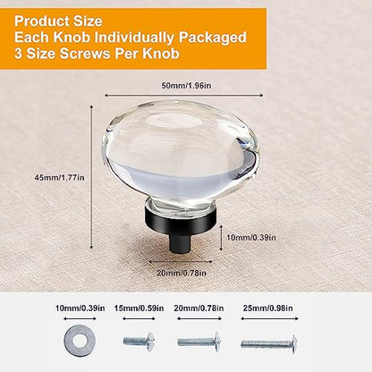 4 Pack Glass Cabinet Knobs and Pulls, Oval Crystal Knobs for Dresser Drawers, Matte Black Kitchen Cabinet Knobs Egg Shape - color: .Matte Black, size: 4 Pack