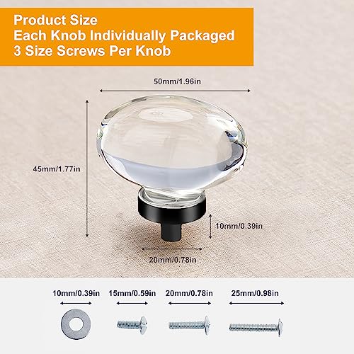 16 Pack Glass Cabinet Knobs and Pulls, Oval Crystal Knobs for Dresser Drawers, Matte Black Kitchen Cabinet Knobs Egg Shape - color: .Matte Black, size: 16 Pack