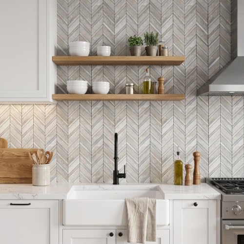 Yipscazo 10-Sheet Peel and Stick Herringbone Backsplash,Gray Stone - color: Gray Stone