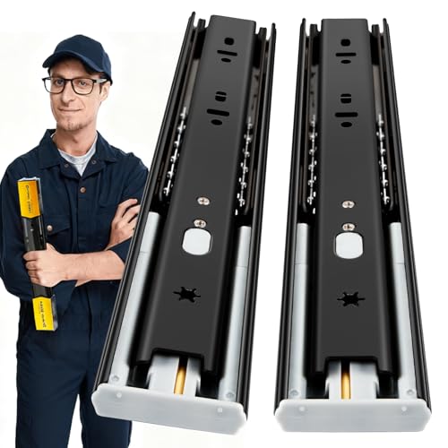 YENUO Soft Close Drawer Slides Full Extension Ball Bearing 12–24 Inch 100LB - color: Black-Soft Close, size: 18 Inch
