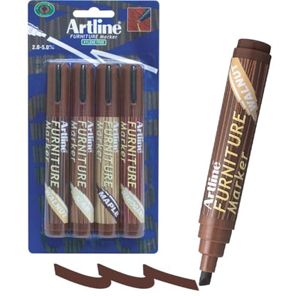 Artline Furniture Touch-Up Markers, Assorted Wood Tones, 2.0-5.0mm, 4 Pack