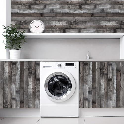 Peel and Stick Wood Wallpaper Grey/Black Vinyl 17.3"×120" Contact Paper Self Adhesive Thick Waterproof Self Adhesive for Cabinets liveroom - color: Grey/Black, size: 17.3" x 120"