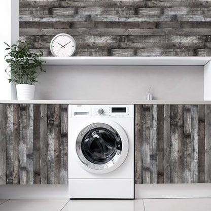Peel and Stick Wood Wallpaper Grey/Black Vinyl 17.3"×200" Contact Paper Self Adhesive Thick Waterproof Self Adhesive for Cabinets liveroom - color: Grey/Black, size: 17.3" x 200"