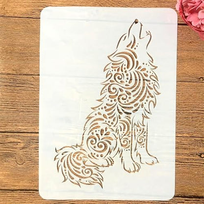 TIAMECH A4 Reusable Mandala Wolf Stencil for Painting - style: Sit Wolf