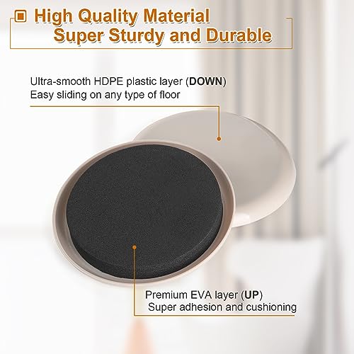 Furniture Sliders for Carpet 8 PCS - 3 1/2" - size: 3.5 inch 8 PCS (Round)
