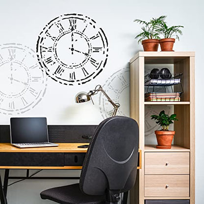 NAKLEO Reusable Plastic Wall Stencil - 43x64cm / 17" x 25" - Wall Clock Face - Large Wallpaper Pattern Painting DIY Art Craft Template - Fabric Furniture Wood Canvas - color: Transparent Stencil, size: M