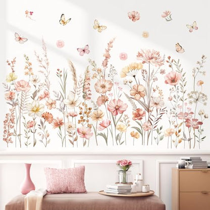decalmile Boho Flowers Wildflower Floral Grass Plants Wall Decals Stickers