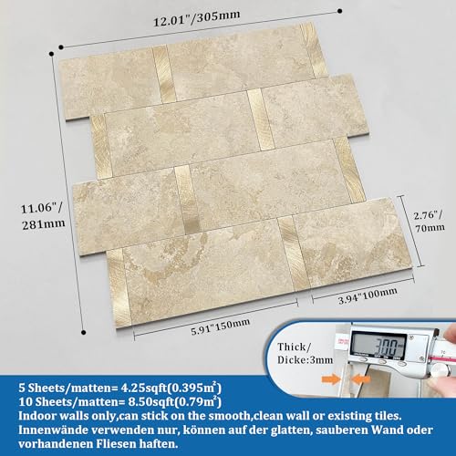 Subway Backsplash Peel and Stick Backsplash Tile Rust Beige 10pcs - color: Rust Beige, size: 10sheets