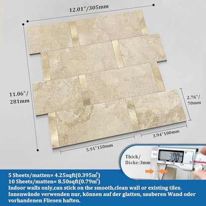 Subway Backsplash Peel and Stick Backsplash Tile Rust Beige 10pcs - color: Rust Beige, size: 10sheets