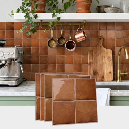 VICCI 3D Self-Adhesive Backsplash Tiles, 20-Sheet 6" x 6" - color: Orange Brown