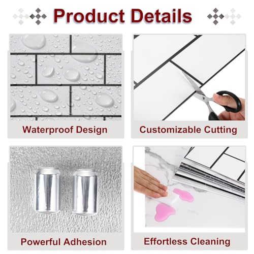 HARFINGTON Peel and Stick Marble Tiles 12"x12" PVC Waterproof Wall Panel