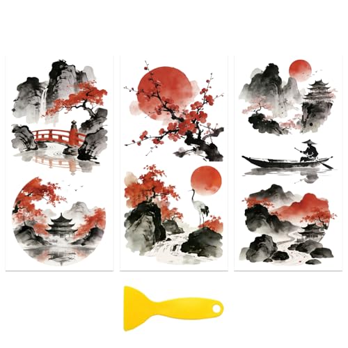 Peacoblue Chinese Ink Landscape Rub On Transfers for Furniture Craft 6"x12" - style: Chinese Style Ink Scenery