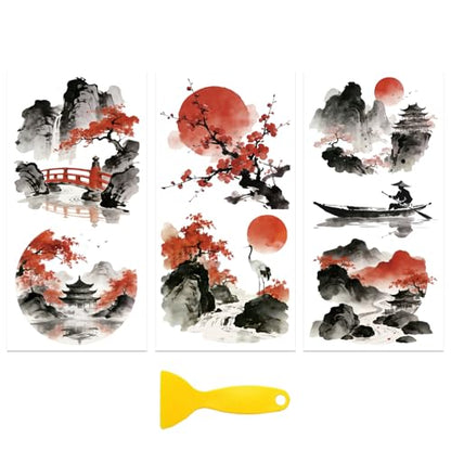 Peacoblue Chinese Ink Landscape Rub On Transfers for Furniture Craft 6"x12" - style: Chinese Style Ink Scenery