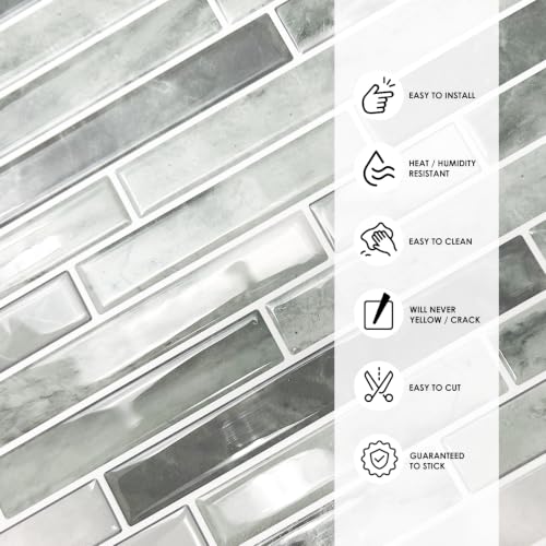 Peel and Stick Backsplash Tile, Stick on Green Marble Look Mosaic Wall Tile - color: Marble Green