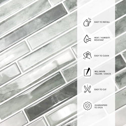 Peel and Stick Backsplash Tile, Stick on Green Marble Look Mosaic Wall Tile - color: Marble Green