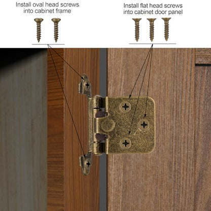 Antique Brass Cabinet Hinges, 1/2” Overlay, 4 Pack - color: Antique Brass, size: 1/2 Inch Overlay