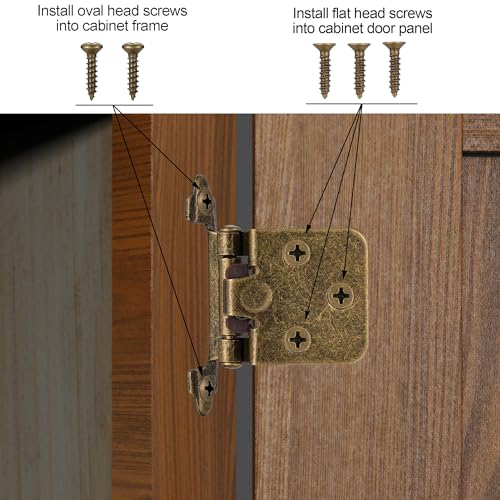 Antique Brass Cabinet Hinges, 1/2” Overlay, 4 Pack - color: Antique Brass, size: 1/2 Inch Overlay