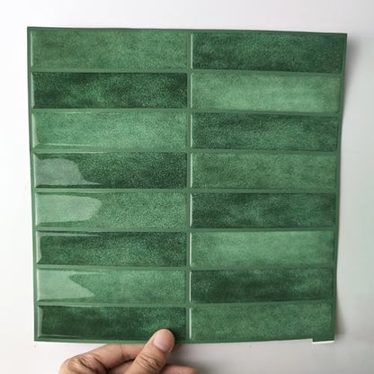 Alwayspon 10 Sheets 3D Peel and Stick PVC Backsplash Tiles, 10"x10" Self-Adhesive Wall Tile Stickers Stick on Subway Tiles for Kitchen Bathroom, Dark Green - color: T80561
