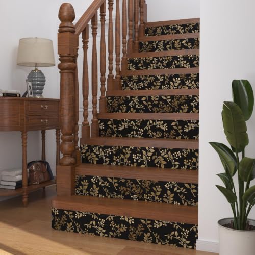 Black Gold Vine Leaf Floral Peel and Stick Wallpaper 17.5" x 393" - color: Black/Gold, size: 17.5" x 393"
